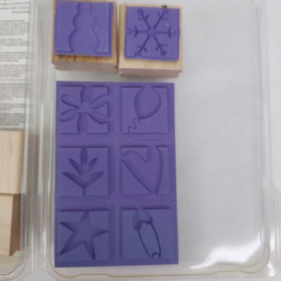 Stampin' Up! BOLD SHAPES Set Of 8 Rubber Stamps On Wood Blocks Star Flower Heart - Picture 3 of 4